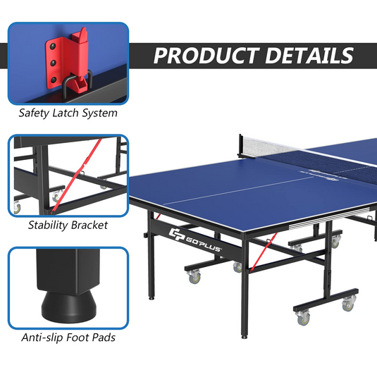Goplus Foldable Table Tennis Table, 9'x5' Professional Ping Pong Table with Quick Clamp Net & Post Set & Wheels - GoplusUS