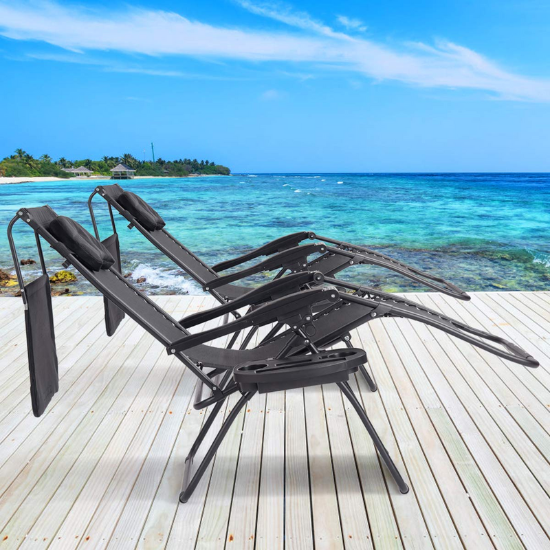 Load image into Gallery viewer, Goplus Folding Zero Gravity Lounge Chair Wide Recliner for Outdoor Beach Patio Pool w/Shade Canopy - GoplusUS
