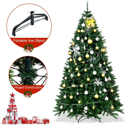 Artificial Douglas Christmas Tree, 7.5 Unlit Hinged Pine Tree with 2254 Branch Tips and Solid Metal Stand - GoplusUS