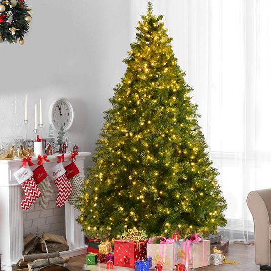 Goplus Pre-lit Christmas Tree, 8FT Premium Hinged Spruce Tree - GoplusUS