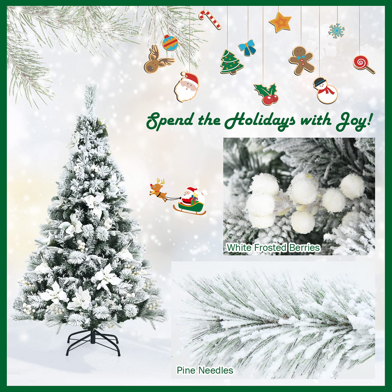 Load image into Gallery viewer, Goplus Snow Flocked Artificial Christmas Tree, Hinged Xmas Tree w/ Folding Metal Stand, Office, Party, Wedding - GoplusUS
