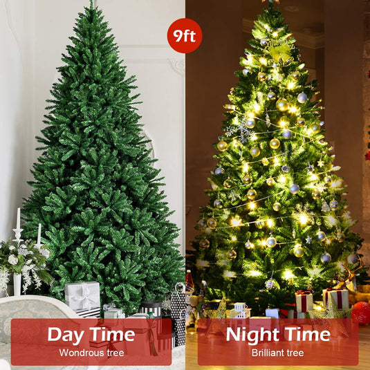 9ft Artificial Douglas Christmas Tree, Unlit Hinged Pine Tree, with 3594 Branch Tips and Solid Metal Stand - GoplusUS