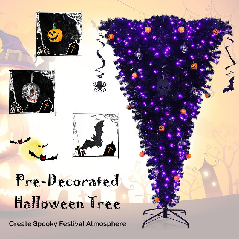 Load image into Gallery viewer, Goplus Pre-lit Black Halloween Tree, Artificial Upside Down Christmas Tree, Hinged Inverted Xmas Pine Tree - GoplusUS
