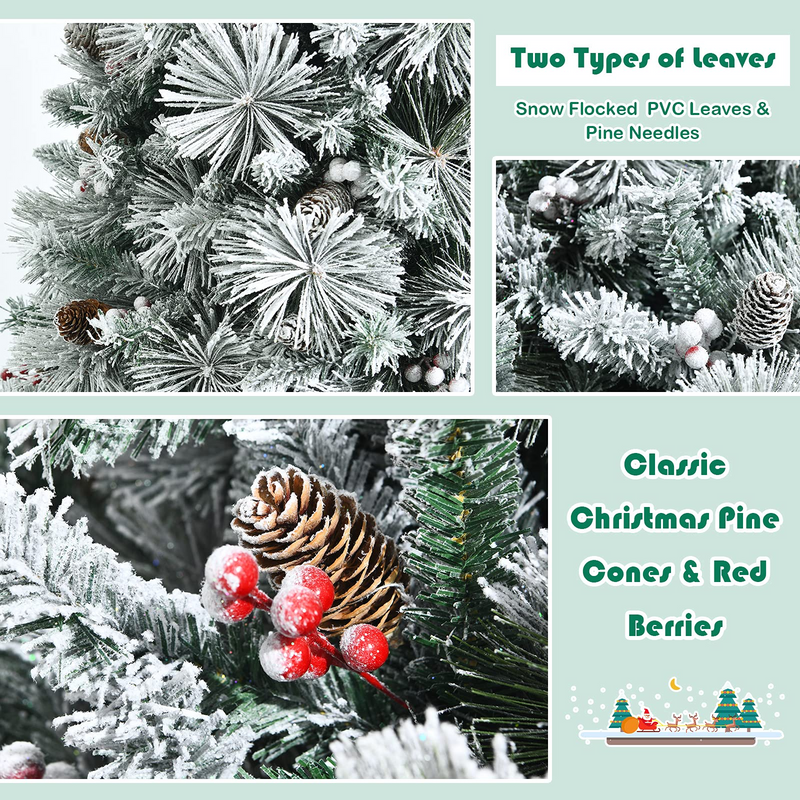 Load image into Gallery viewer, Goplus Snow Flocked Christmas Tree, Artificial Hinged Xmas Pine Tree,Pine Cone &amp; Red Berries - GoplusUS
