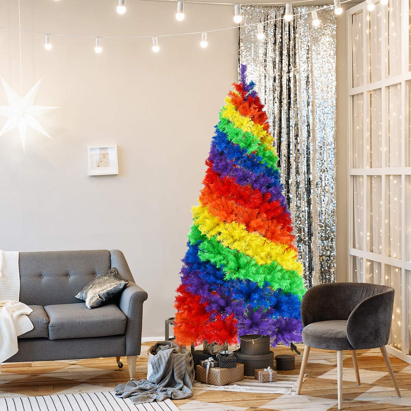 Load image into Gallery viewer, Goplus 7FT Colorful Rainbow Full Fir Christmas Tree, Artificial Hinged Christmas Tree w/Solid Metal Stand - GoplusUS
