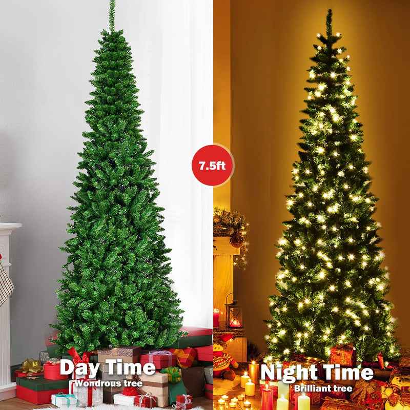 Load image into Gallery viewer, Prelit Pencil Christmas Tree, Premium Hinged Fir Tree
