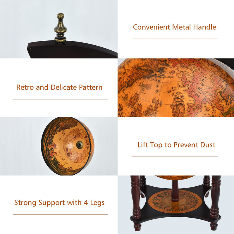 Load image into Gallery viewer, Tabletop 13&quot; Globe Wine Bar Stand, 16th Century Italian Nautical Chart Liquor Cabinet
