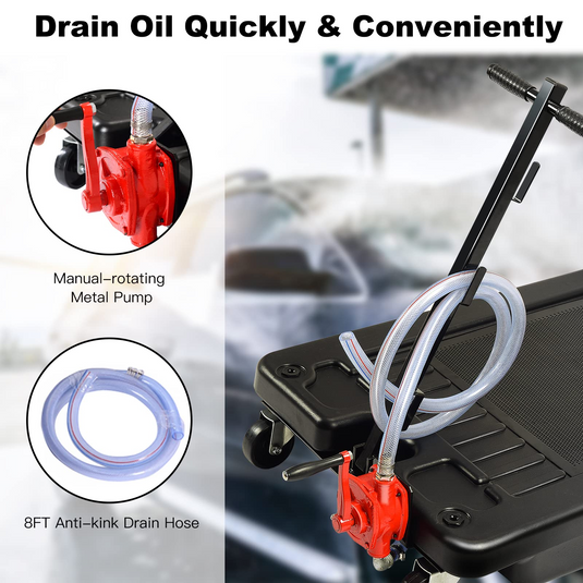 Goplus Portable Oil Drain Pan with Pump 17 Gallon Low Profile Oil Change Pan for Truck Car with 8' Hose - GoplusUS
