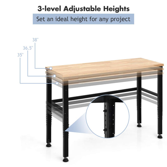 Adjustable Workbench, 53" Oak Board Garage Work Bench - GoplusUS