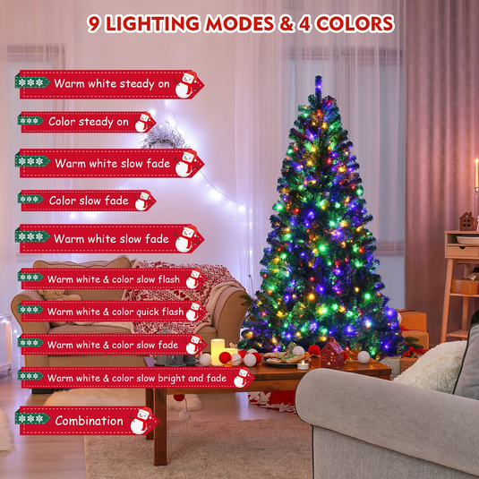 Goplus Christmas Tree, Hinged Remote Control Artificial Xmas Tree, Residential and Commercial Decoration for Indoor - GoplusUS