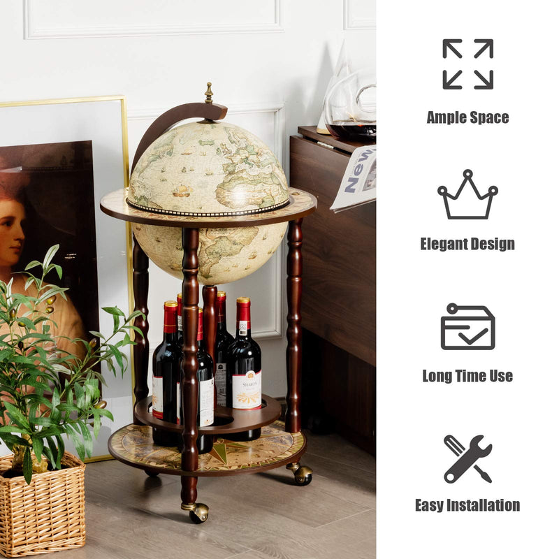 Load image into Gallery viewer, 17&quot; Wood Globe Wine Bar Stand 16th Century Italian Rack Liquor Bottle Shelf - GoplusUS
