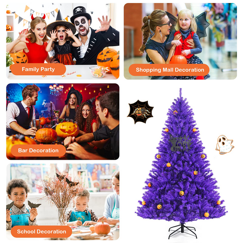 Load image into Gallery viewer, Goplus Prelit Purple Halloween Tree, Artificial Hinged Christmas Tree, Perfect Halloween Decoration for Holiday Festival Parties - GoplusUS
