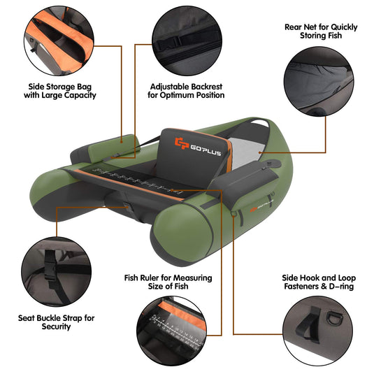 Inflatable Fishing Float Tube, with Storage Pockets - GoplusUS