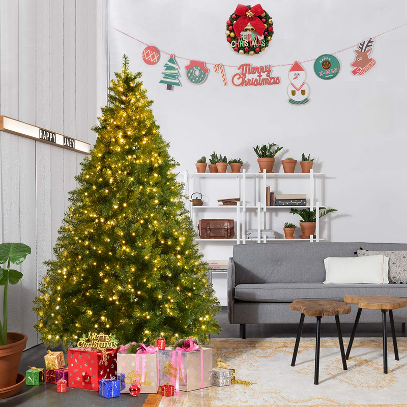 Load image into Gallery viewer, Goplus Pre-Lit Christmas Tree Artificial PVC Spruce Hinged with 560 LED Lights and Solid Metal Legs - GoplusUS
