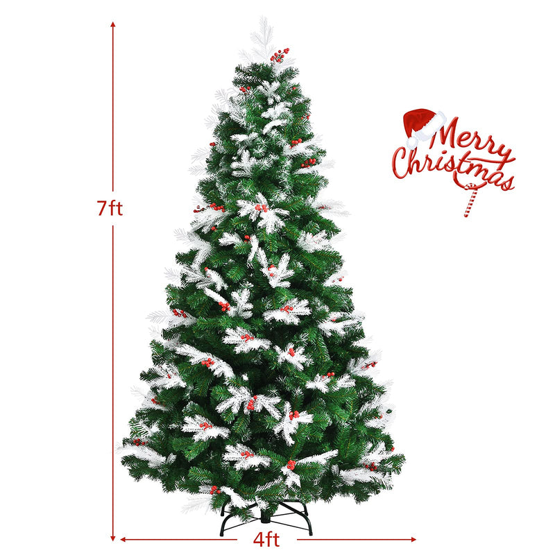 Load image into Gallery viewer, 6ft/7ft  Snow Flocked Christmas Tree, Artificial Hinged XmasTree - GoplusUS
