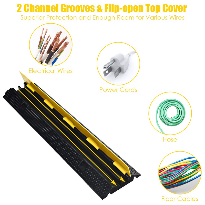 Load image into Gallery viewer, Goplus Rubber Cable Protectors, 2 Channel Hose Cable Protector Ramp Heavy Duty Traffic Speed Bump - GoplusUS

