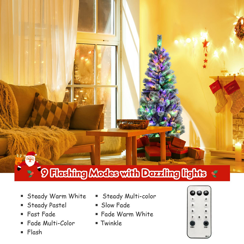 Load image into Gallery viewer, Goplus 5ft Pre-lit Snow Flocked Christmas Tree, Premium Hinged Artificial Pine Tree w/ 9 Lighting Modes &amp; 140 Color Changing LED Lights - GoplusUS
