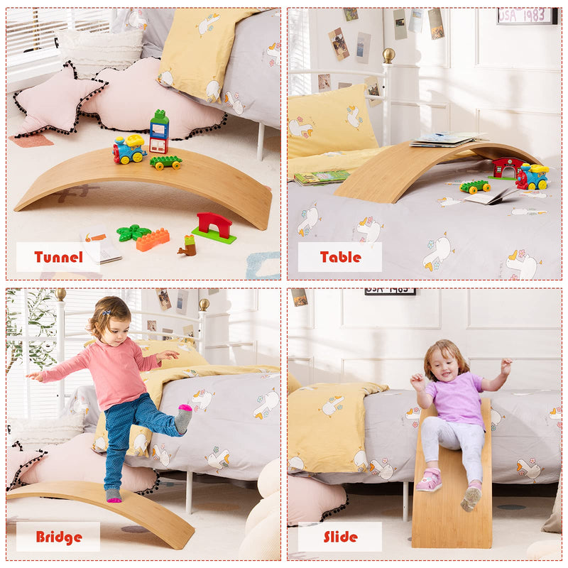 Load image into Gallery viewer, Wobble Balance Board, Bamboo Yoga Curvy Board 35.5 Inch Natural Rocker Board

