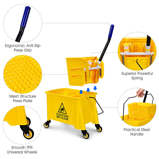 Commercial Mop Bucket with Wringer, Household Portable Mop Bucket - GoplusUS