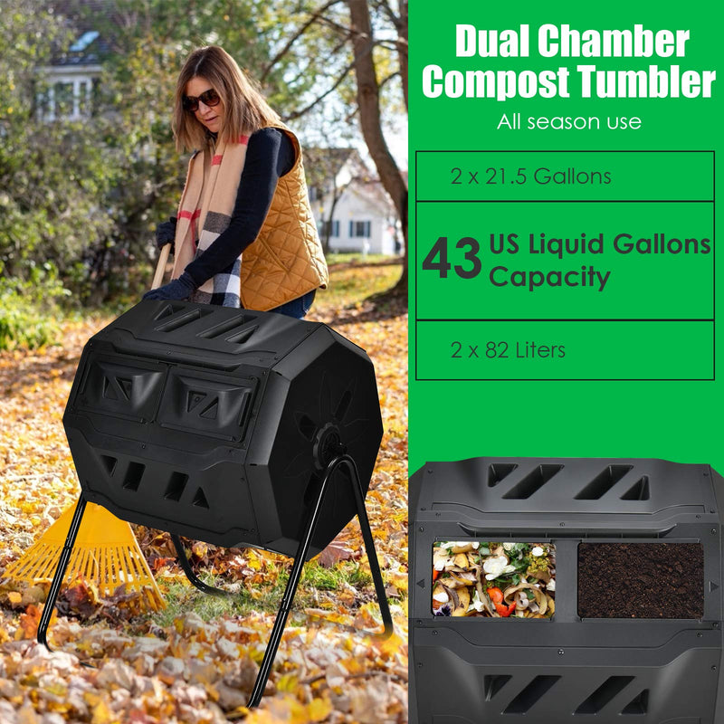 Load image into Gallery viewer, 43 Gallon Composting Tumbler, Dual Chamber High Volume Compost with 2 Sliding Doors - GoplusUS
