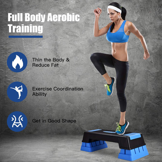 High Rise Stepper 30'' Aerobic Stepper with Risers, 5 x 7 x 9 Levels Height Adjustable ...