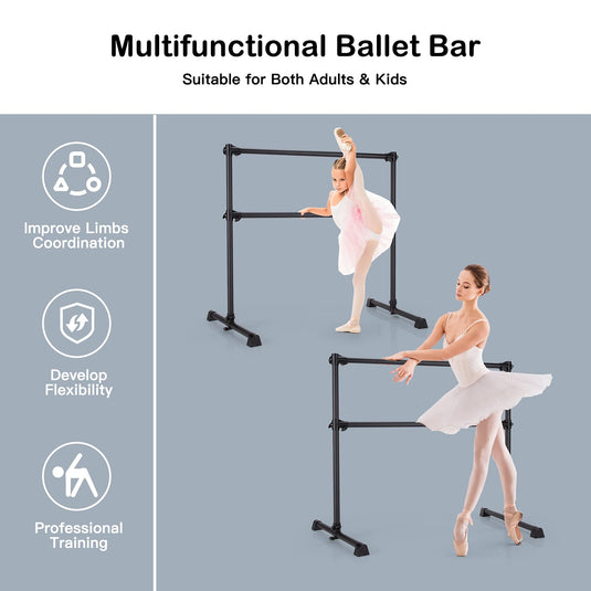 Goplus Double Ballet Barre Bar, Portable 4 FT Freestanding Dancing Bar w/ 7" - 46" Adjustable Height - GoplusUS