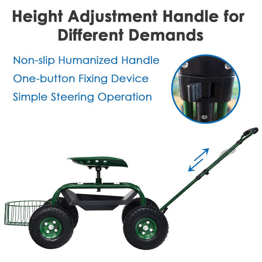 Garden Cart Gardening Workseat w/Wheels, Patio Wagon Scooter for Planting - GoplusUS