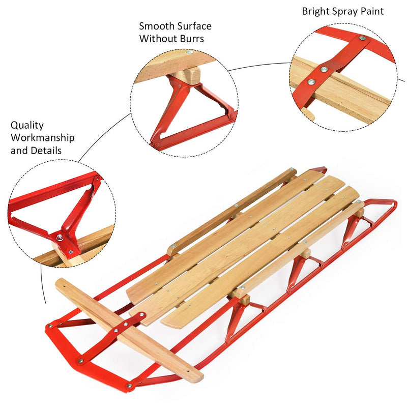 Load image into Gallery viewer, Wood Sled, 54&quot; Steel &amp; Wood Sled Pull Steering Snow Slider Sleigh Toboggan
