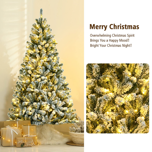 Goplus Snow Flocked Christmas Tree, Artificial Hinged Xmas Tree - GoplusUS