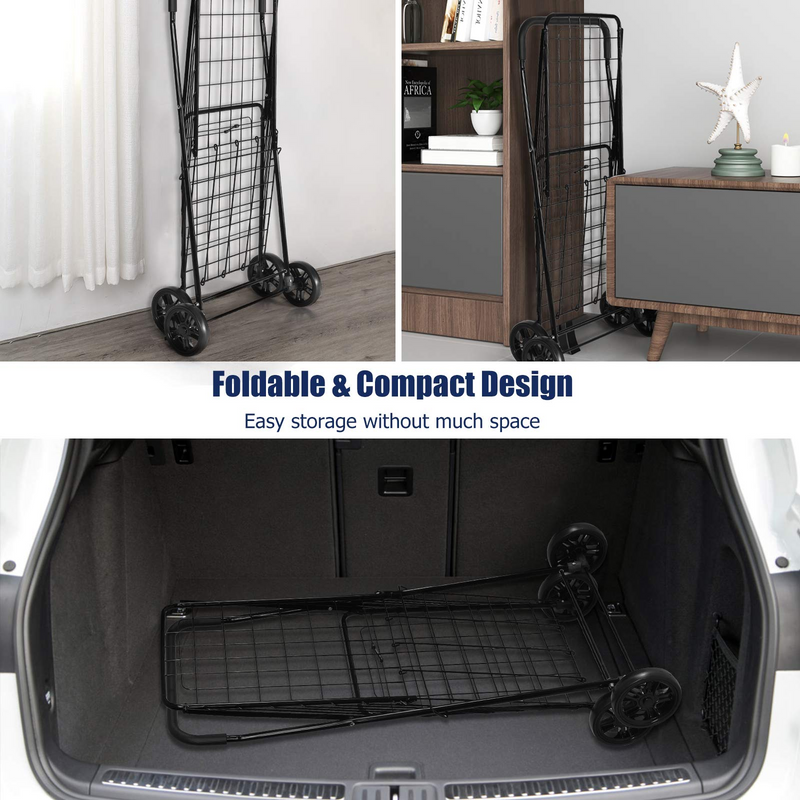 Load image into Gallery viewer, Goplus Folding Shopping Cart, Light Weight Utility Grocery Cart with Wheels, Portable Cart - GoplusUS
