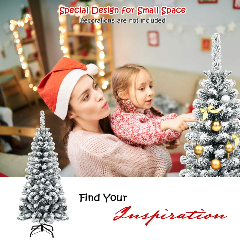 Load image into Gallery viewer, Goplus Artificial Snow Flocked Christmas Tree, Slim Xmas Snowy Tree for Indoor and Outdoor Use - GoplusUS
