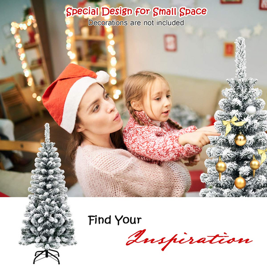 Goplus Artificial Snow Flocked Christmas Tree, Slim Xmas Snowy Tree for Indoor and Outdoor Use - GoplusUS