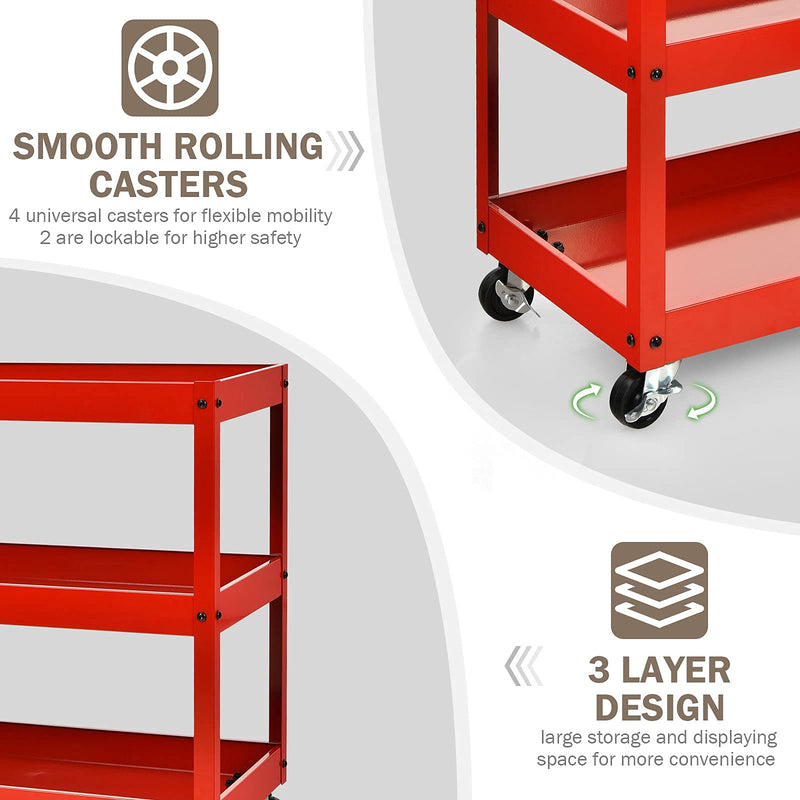 Load image into Gallery viewer, 3-Tier Utility Cart, Heavy Duty Commercial Service Tool Cart w/Lockable Wheels - GoplusUS
