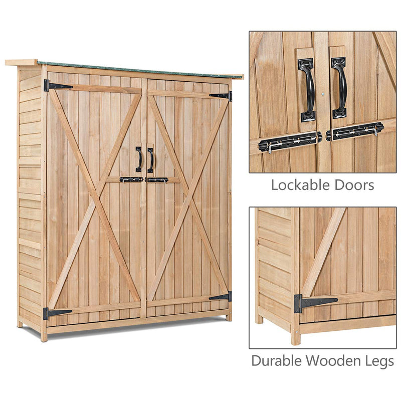Load image into Gallery viewer, Outdoor Storage Shed, Fir Wood Cabinet for Garden Yard, Lockable Doors - GoplusUS
