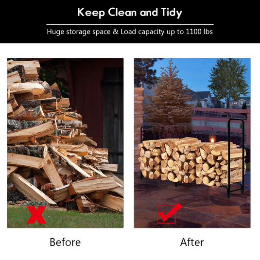 Goplus 8ft Firewood Log Rack, Outdoor Heavy-Duty Firewood Storage Holder w/Sturdy Steel Tubular Frame - GoplusUS