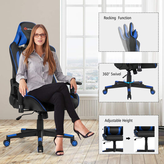 Massage Gaming Chair, Reclining Backrest Handrails and Seat Height Adjustment - GoplusUS