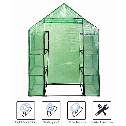 Green House Walk in Plant Gardening Greenhouse Plastic 4-Tier 8 Shelves for Indoor Outdoor, 4.9" x 2.5" x 6.4" - GoplusUS