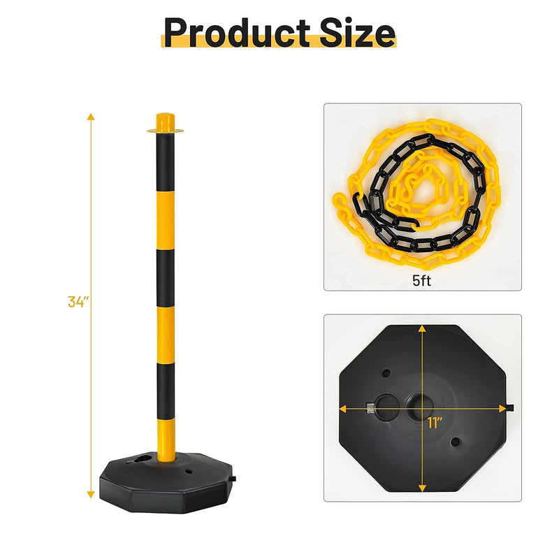 Load image into Gallery viewer, Goplus 6 Pack Delineator Post Cone, Traffic Cones Safety Barrier with Octagonal Fillable Base &amp; 5FT Link Chains (6PCS, Black+Yellow) - GoplusUS
