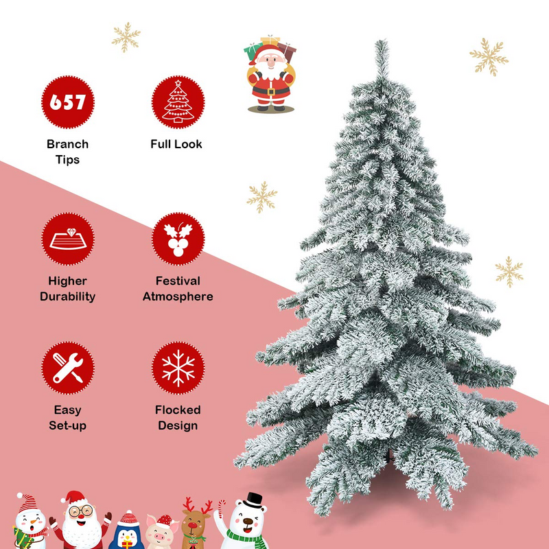 Load image into Gallery viewer, Goplus Snow Flocked Artificial Christmas Tree, Hinged Alaskan Pine Tree with Metal Stand, 100% New PVC Material - GoplusUS
