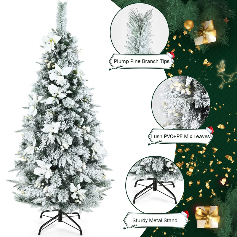 Load image into Gallery viewer, Goplus Snow Flocked Pencil Christmas Tree, Hinged Artificial Skinny Xmas Tree with White Berries - GoplusUS
