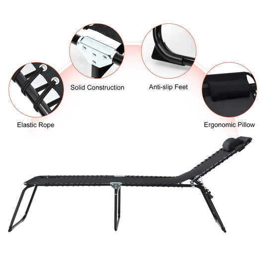 Folding Beach Lounge Chair Black/Gray) - GoplusUS