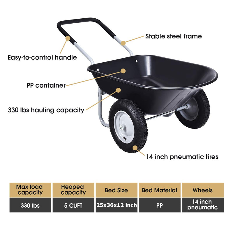 Load image into Gallery viewer, Goplus Dual Wheel Wheelbarrow, Heavy Duty Garden Cart, 330 lbs Capacity Utility Cart - GoplusUS
