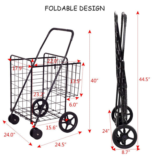 Jumbo Folding Shopping Cart for Grocery Laundry Book Luggage Travel - GoplusUS