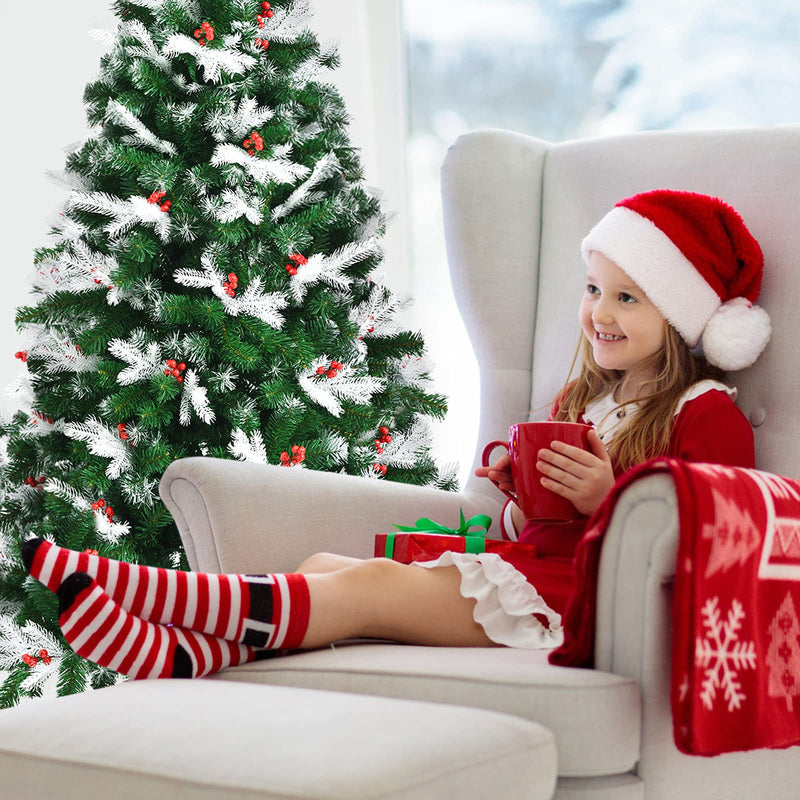 Load image into Gallery viewer, 6ft/7ft  Snow Flocked Christmas Tree, Artificial Hinged XmasTree - GoplusUS
