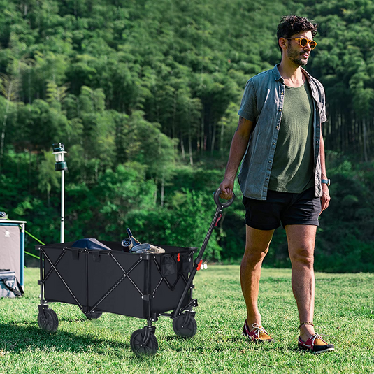 Goplus Collapsible Wagon Cart, 7.5Cu. ft Easy to Fold Garden Utility Trolley w/ Carry Bag (Black) - GoplusUS