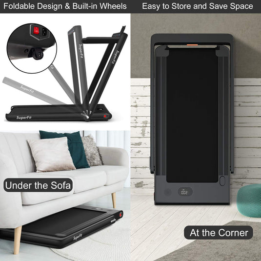 2 in 1 Folding Treadmill with Dual Display, 2.25HP Superfit Under Desk Electric Pad - GoplusUS