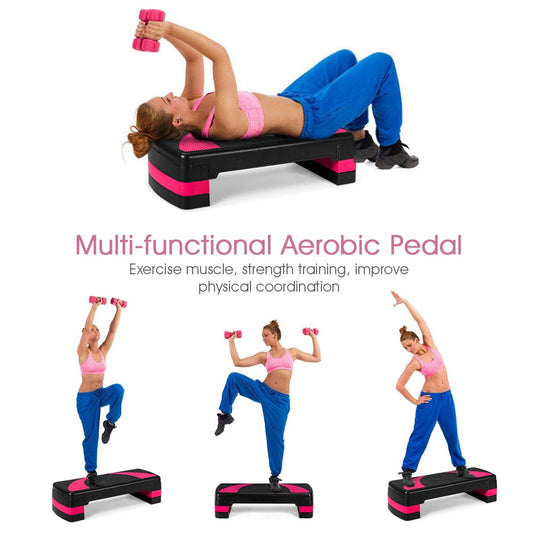 31" Aerobic Exercise Stepper Deck for Home Gym and Office (Black+Pink) - GoplusUS