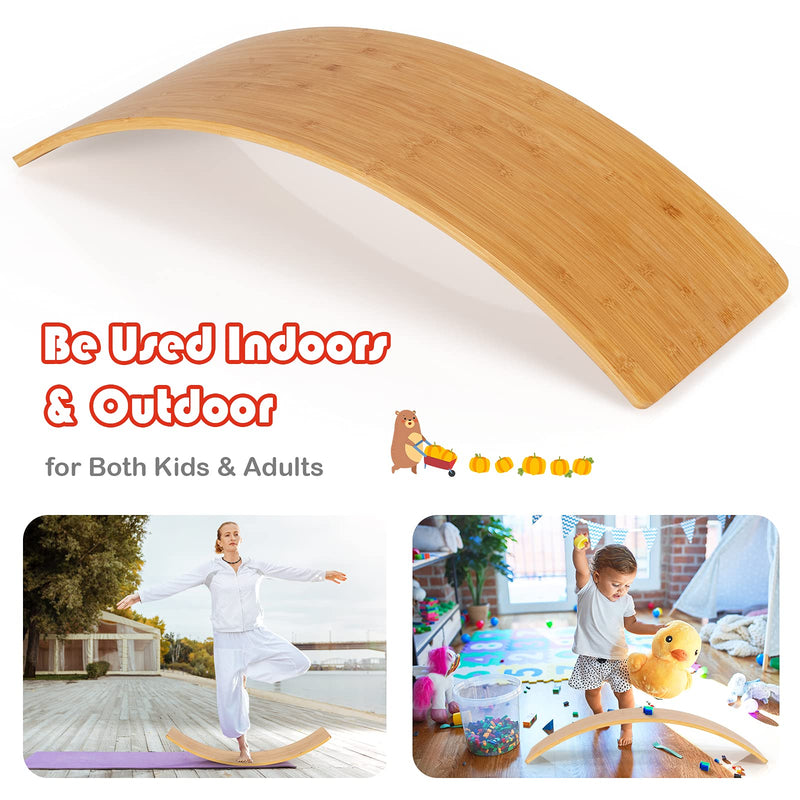 Load image into Gallery viewer, Wobble Balance Board, Bamboo Yoga Curvy Board 35.5 Inch Natural Rocker Board
