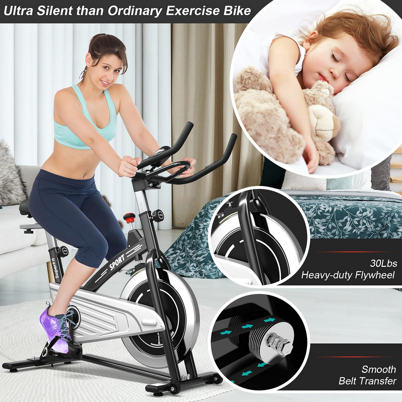Load image into Gallery viewer, Indoor Exercise Cycling Bike, Smooth Belt Drive Stationary Bike W/ Heart Rate, LCD Monitor - GoplusUS
