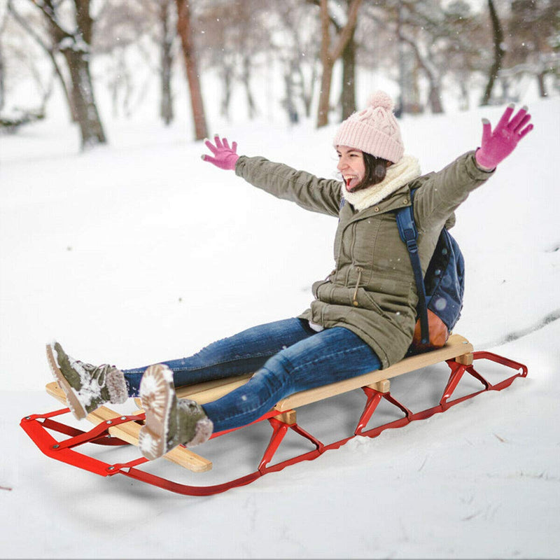 Load image into Gallery viewer, Wood Sled, 54&quot; Steel &amp; Wood Sled Pull Steering Snow Slider Sleigh Toboggan
